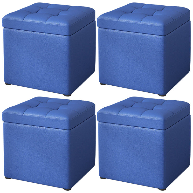 Contemporary Pouf Ottoman PU Leather Upholstered Tufted Square Ottoman with Storage Blue 4 Piece Set Clearhalo 'furn' 'furn_ottomans_poufs' 'Furniture' 'Living Room Furniture' 'Ottomans & Poufs' 'ottomans_poufs' 5865665