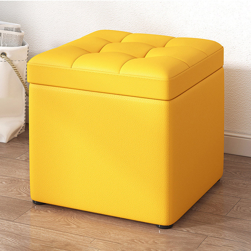 Contemporary Pouf Ottoman PU Leather Upholstered Tufted Square Ottoman with Storage Yellow 1 Piece Clearhalo 'furn' 'furn_ottomans_poufs' 'Furniture' 'Living Room Furniture' 'Ottomans & Poufs' 'ottomans_poufs' 5865666