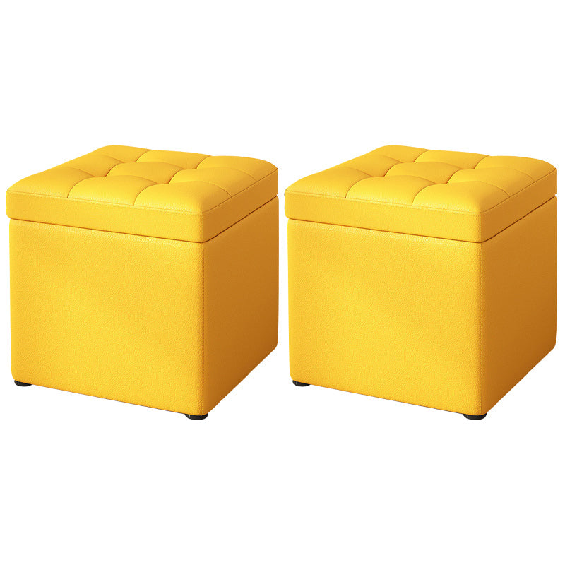 Contemporary Pouf Ottoman PU Leather Upholstered Tufted Square Ottoman with Storage Yellow 2 Piece Set Clearhalo 'furn' 'furn_ottomans_poufs' 'Furniture' 'Living Room Furniture' 'Ottomans & Poufs' 'ottomans_poufs' 5865667