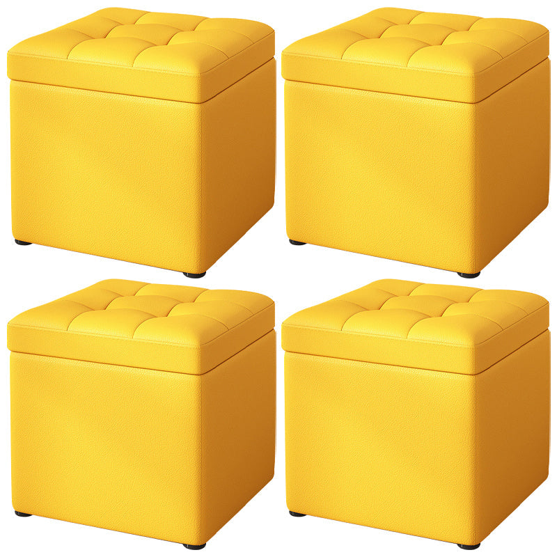 Contemporary Pouf Ottoman PU Leather Upholstered Tufted Square Ottoman with Storage Yellow 4 Piece Set Clearhalo 'furn' 'furn_ottomans_poufs' 'Furniture' 'Living Room Furniture' 'Ottomans & Poufs' 'ottomans_poufs' 5865668