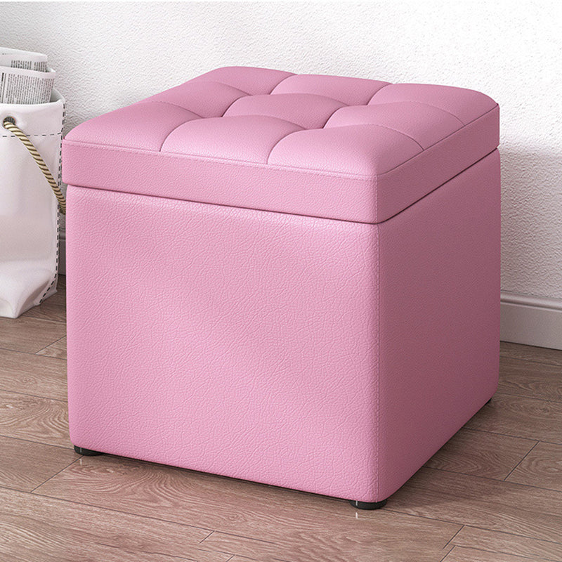 Contemporary Pouf Ottoman PU Leather Upholstered Tufted Square Ottoman with Storage Pink 1 Piece Clearhalo 'furn' 'furn_ottomans_poufs' 'Furniture' 'Living Room Furniture' 'Ottomans & Poufs' 'ottomans_poufs' 5865669