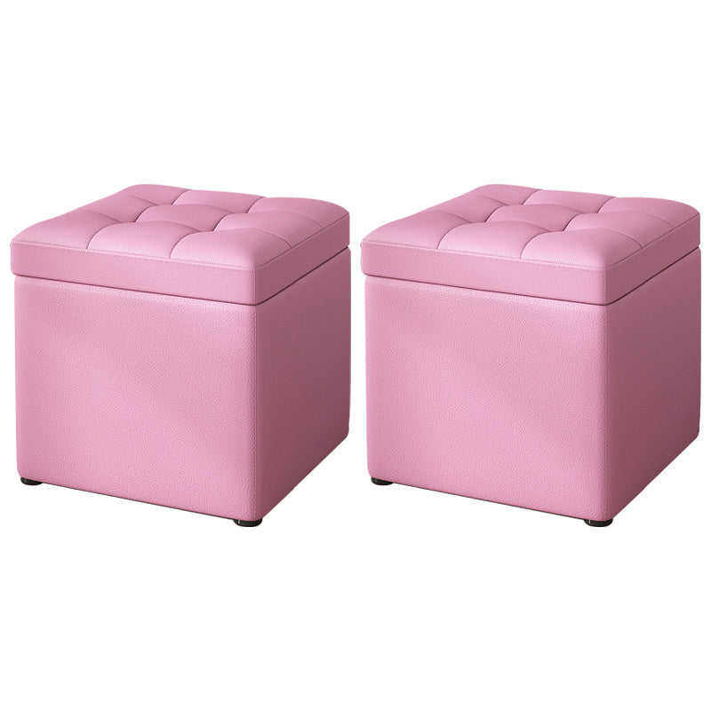 Contemporary Pouf Ottoman PU Leather Upholstered Tufted Square Ottoman with Storage Pink 2 Piece Set Clearhalo 'furn' 'furn_ottomans_poufs' 'Furniture' 'Living Room Furniture' 'Ottomans & Poufs' 'ottomans_poufs' 5865670