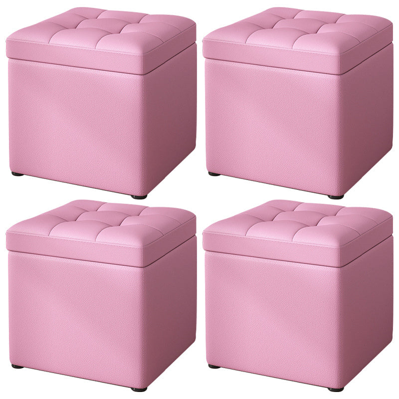 Contemporary Pouf Ottoman PU Leather Upholstered Tufted Square Ottoman with Storage Pink 4 Piece Set Clearhalo 'furn' 'furn_ottomans_poufs' 'Furniture' 'Living Room Furniture' 'Ottomans & Poufs' 'ottomans_poufs' 5865671