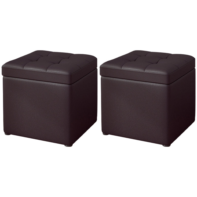 Contemporary Pouf Ottoman PU Leather Upholstered Tufted Square Ottoman with Storage Brown 2 Piece Set Clearhalo 'furn' 'furn_ottomans_poufs' 'Furniture' 'Living Room Furniture' 'Ottomans & Poufs' 'ottomans_poufs' 5865673