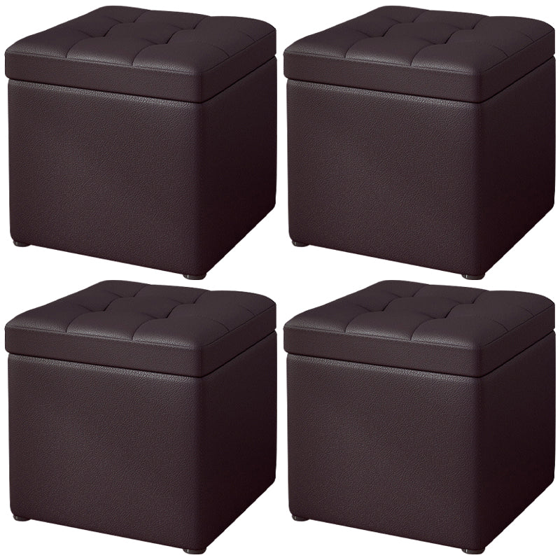 Contemporary Pouf Ottoman PU Leather Upholstered Tufted Square Ottoman with Storage Brown 4 Piece Set Clearhalo 'furn' 'furn_ottomans_poufs' 'Furniture' 'Living Room Furniture' 'Ottomans & Poufs' 'ottomans_poufs' 5865674