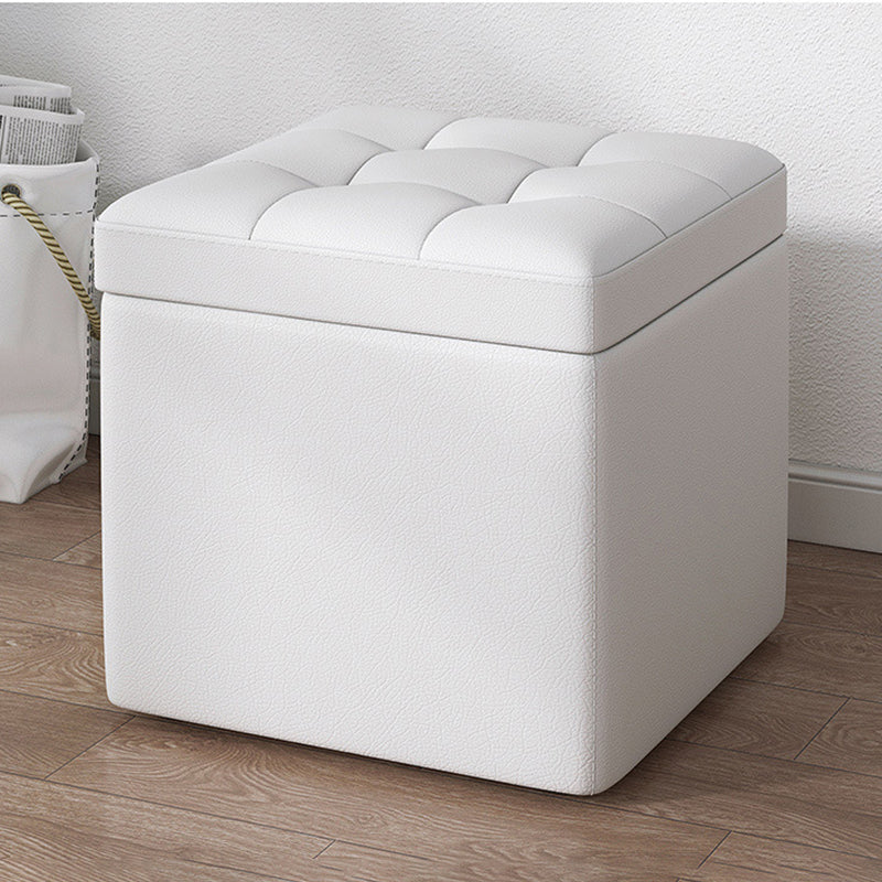 Contemporary Pouf Ottoman PU Leather Upholstered Tufted Square Ottoman with Storage White 1 Piece Clearhalo 'furn' 'furn_ottomans_poufs' 'Furniture' 'Living Room Furniture' 'Ottomans & Poufs' 'ottomans_poufs' 5865675