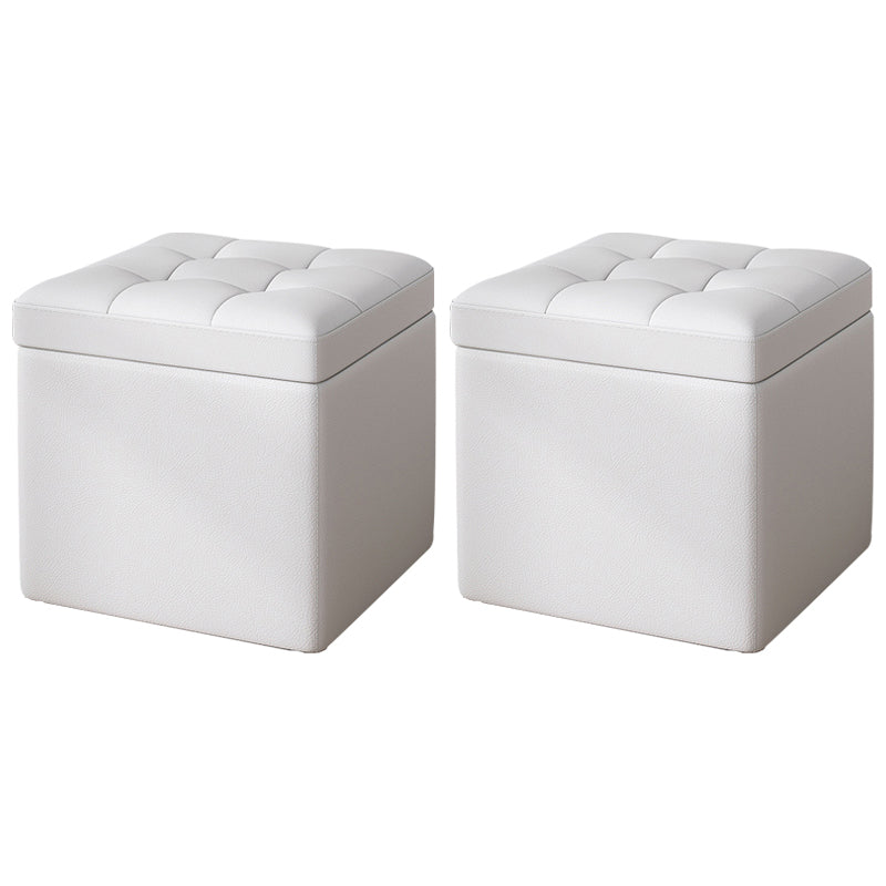 Contemporary Pouf Ottoman PU Leather Upholstered Tufted Square Ottoman with Storage White 2 Piece Set Clearhalo 'furn' 'furn_ottomans_poufs' 'Furniture' 'Living Room Furniture' 'Ottomans & Poufs' 'ottomans_poufs' 5865676