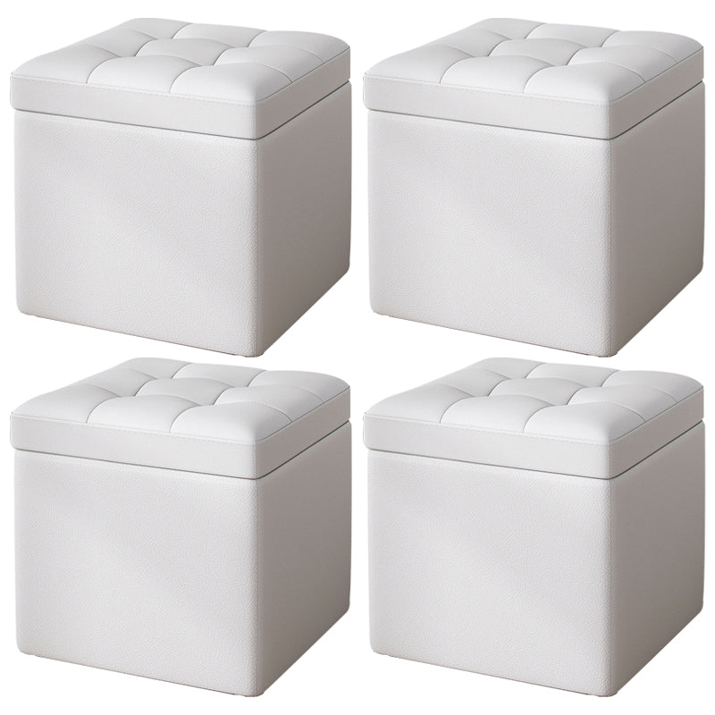 Contemporary Pouf Ottoman PU Leather Upholstered Tufted Square Ottoman with Storage White 4 Piece Set Clearhalo 'furn' 'furn_ottomans_poufs' 'Furniture' 'Living Room Furniture' 'Ottomans & Poufs' 'ottomans_poufs' 5865677