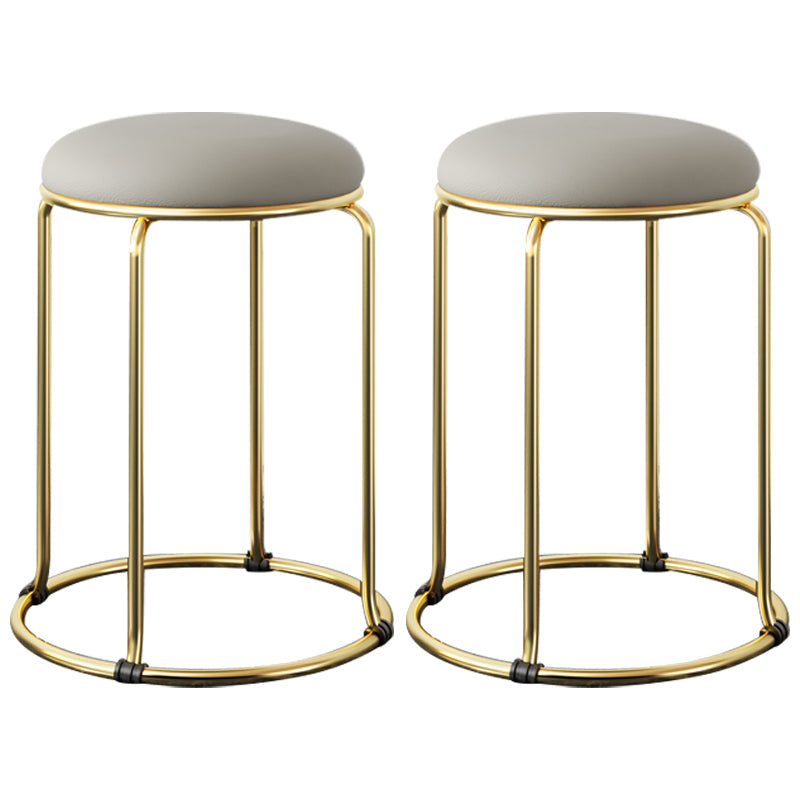 Faux Leather Mildew Resistant Ottoman Round Glam Solid Standard Ottoman Light Gray 2 Piece Set Clearhalo 'furn' 'furn_ottomans_poufs' 'Furniture' 'Living Room Furniture' 'Ottomans & Poufs' 'ottomans_poufs' 5865814