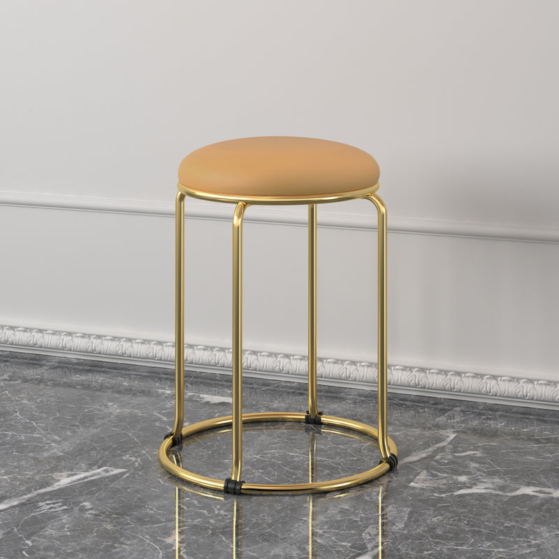 Faux Leather Mildew Resistant Ottoman Round Glam Solid Standard Ottoman Camel 1 Piece Clearhalo 'furn' 'furn_ottomans_poufs' 'Furniture' 'Living Room Furniture' 'Ottomans & Poufs' 'ottomans_poufs' 5865829