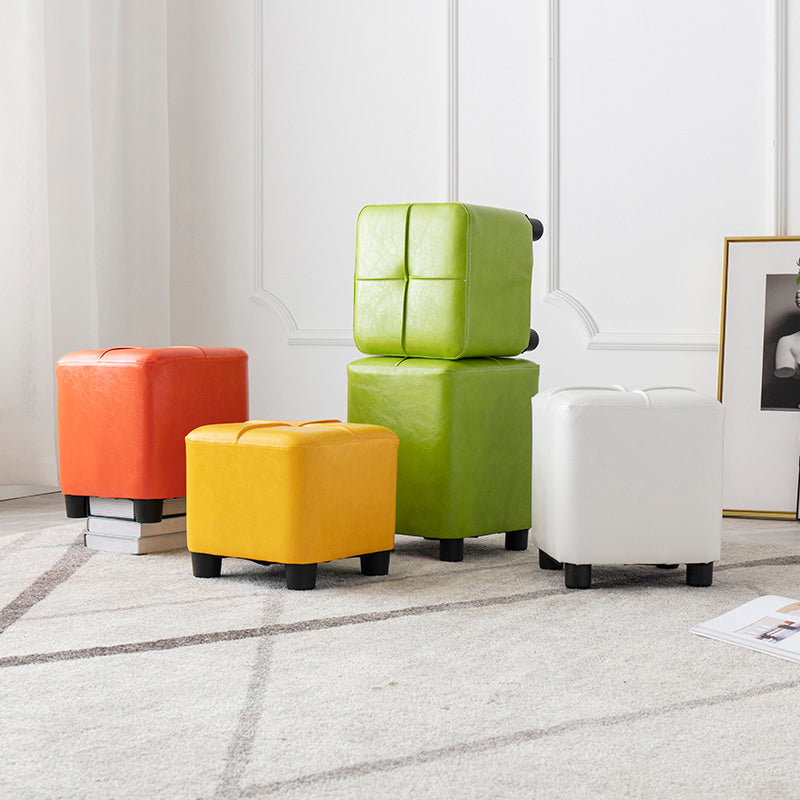 Modern Stain Resistant Ottoman Circle Shape Yellow Leather Cube