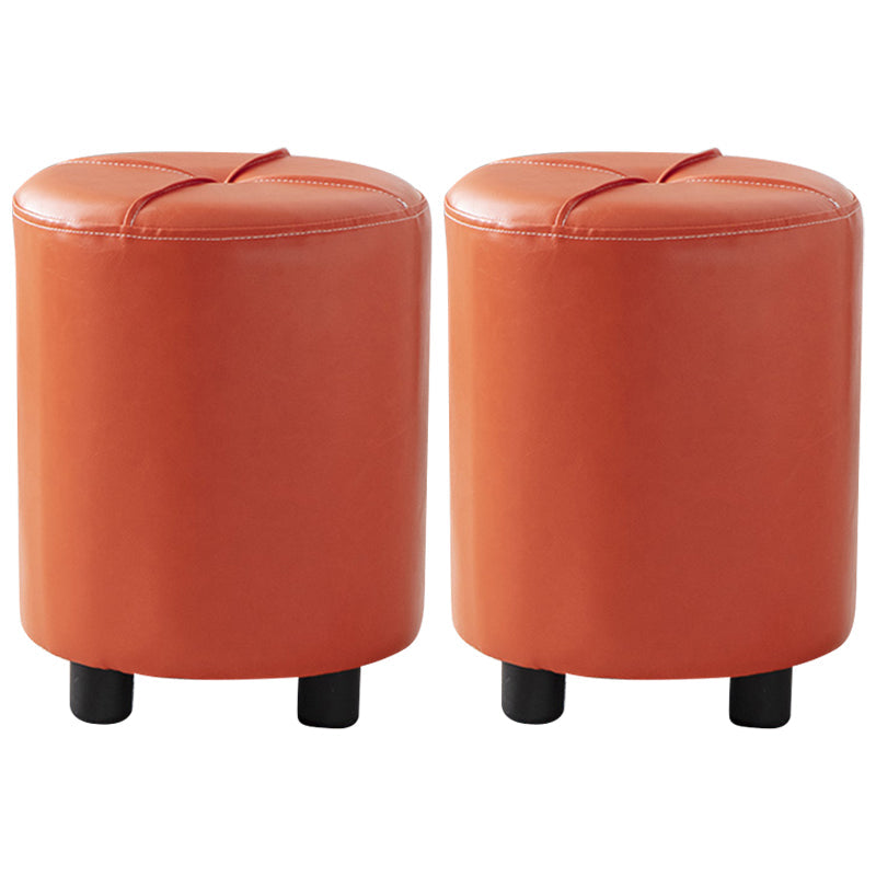 Modern Stain Resistant Ottoman Circle Shape Yellow Leather Cube