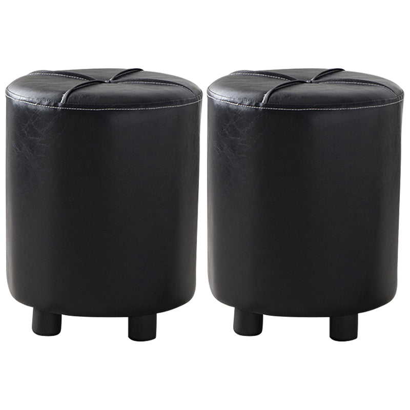 Modern Stain Resistant Ottoman Circle Shape Yellow Leather Cube