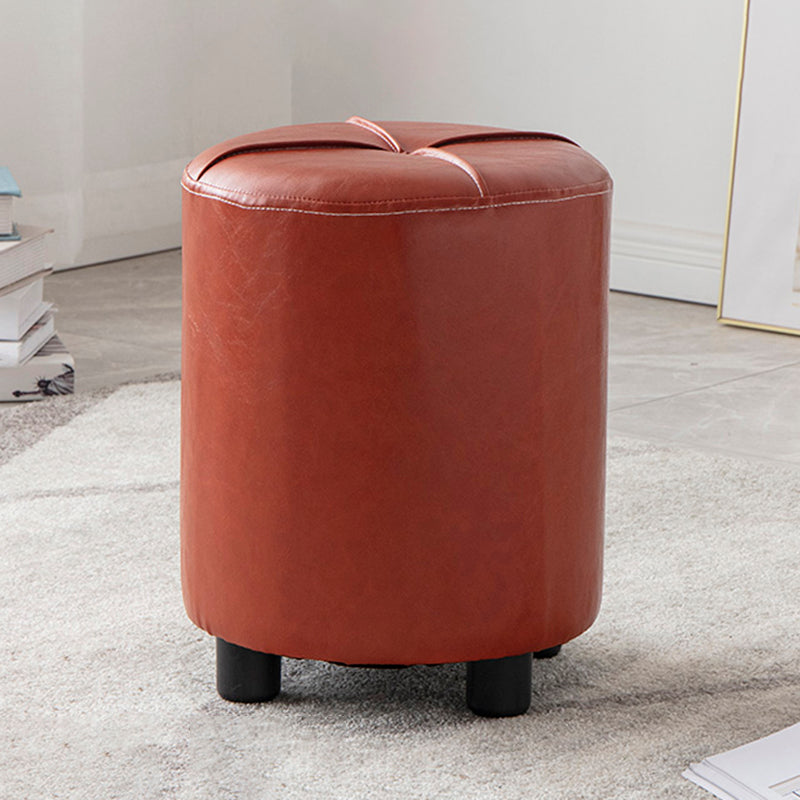 Modern Stain Resistant Ottoman Circle Shape Yellow Leather Cube