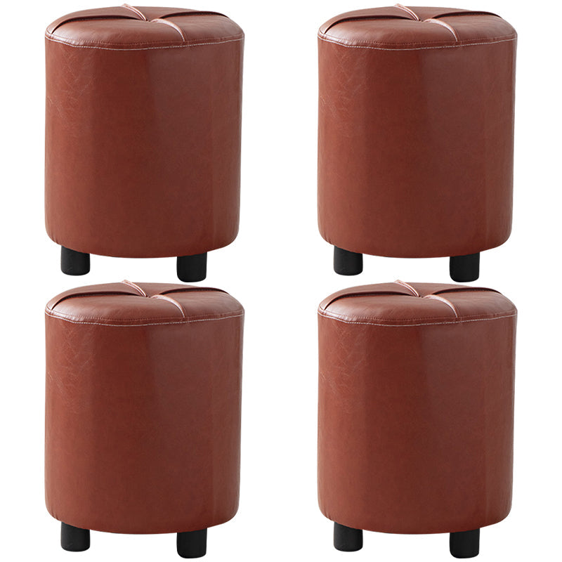 Modern Stain Resistant Ottoman Circle Shape Yellow Leather Cube