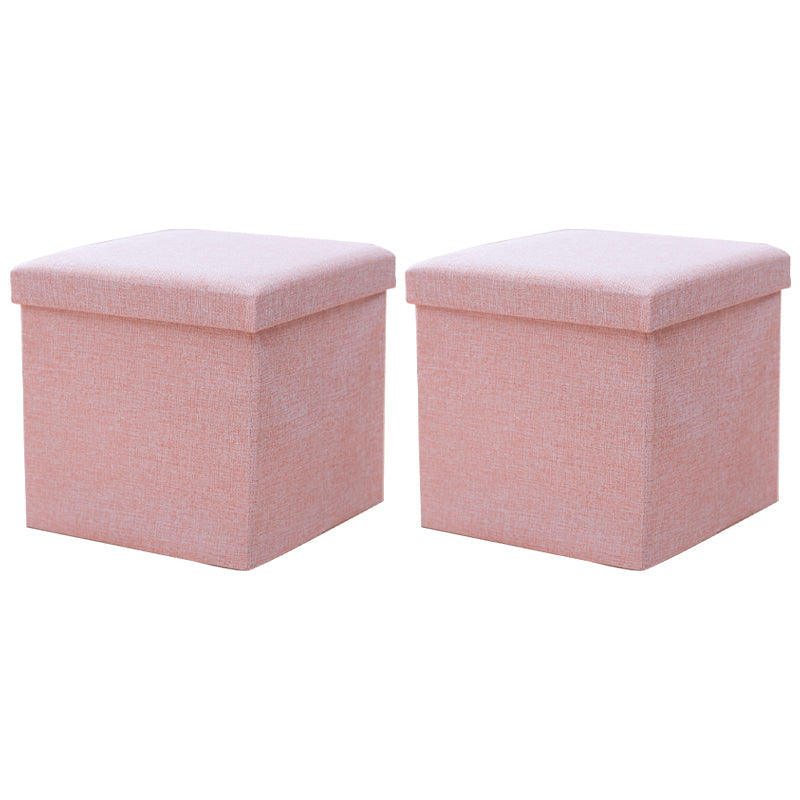 Modern Cotton Pouf Ottoman Pure Color Foldable Square Chair Ottoman with Storage Pink 2 Piece Set Clearhalo 'furn' 'furn_ottomans_poufs' 'Furniture' 'Living Room Furniture' 'Ottomans & Poufs' 'ottomans_poufs' 5865939
