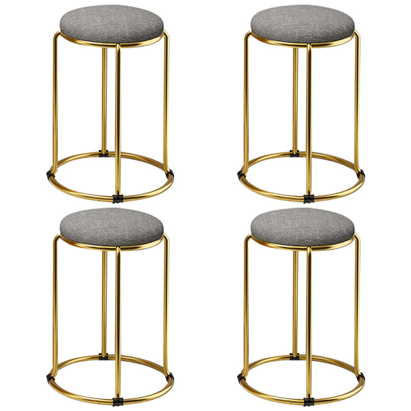 Houndstooth Print Pouf Ottoman Round Linen Stain Resistant Glam Ottoman