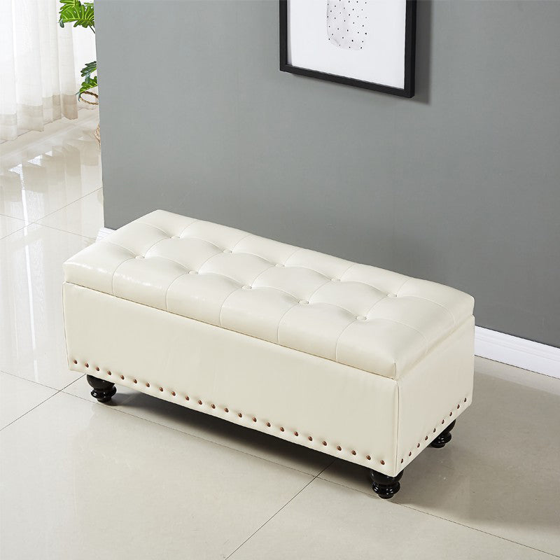 Traditional Faux Leather Ottoman Plian Tufted Nailhead Trim Rectangle Ottoman with Storage White 1 Piece Clearhalo 'furn' 'furn_ottomans_poufs' 'Furniture' 'Living Room Furniture' 'Ottomans & Poufs' 'ottomans_poufs' 5865988