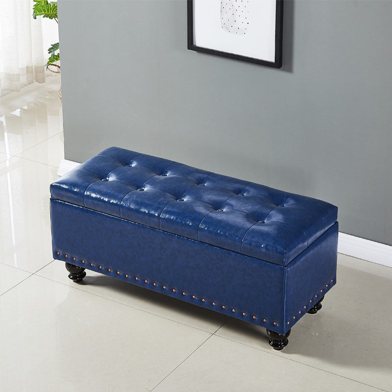 Traditional Faux Leather Ottoman Plian Tufted Nailhead Trim Rectangle Ottoman with Storage Dark Blue 1 Piece Clearhalo 'furn' 'furn_ottomans_poufs' 'Furniture' 'Living Room Furniture' 'Ottomans & Poufs' 'ottomans_poufs' 5865994