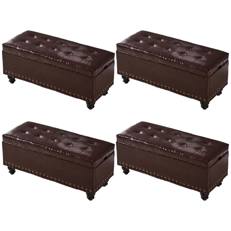 Traditional Faux Leather Ottoman Plian Tufted Nailhead Trim Rectangle Ottoman with Storage Red Brown 4 Piece Set Clearhalo 'furn' 'furn_ottomans_poufs' 'Furniture' 'Living Room Furniture' 'Ottomans & Poufs' 'ottomans_poufs' 5866004