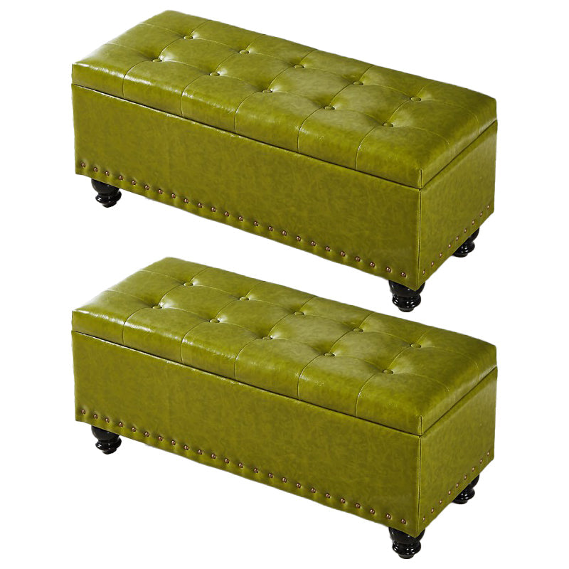 Traditional Faux Leather Ottoman Plian Tufted Nailhead Trim Rectangle Ottoman with Storage Green 2 Piece Set Clearhalo 'furn' 'furn_ottomans_poufs' 'Furniture' 'Living Room Furniture' 'Ottomans & Poufs' 'ottomans_poufs' 5866007