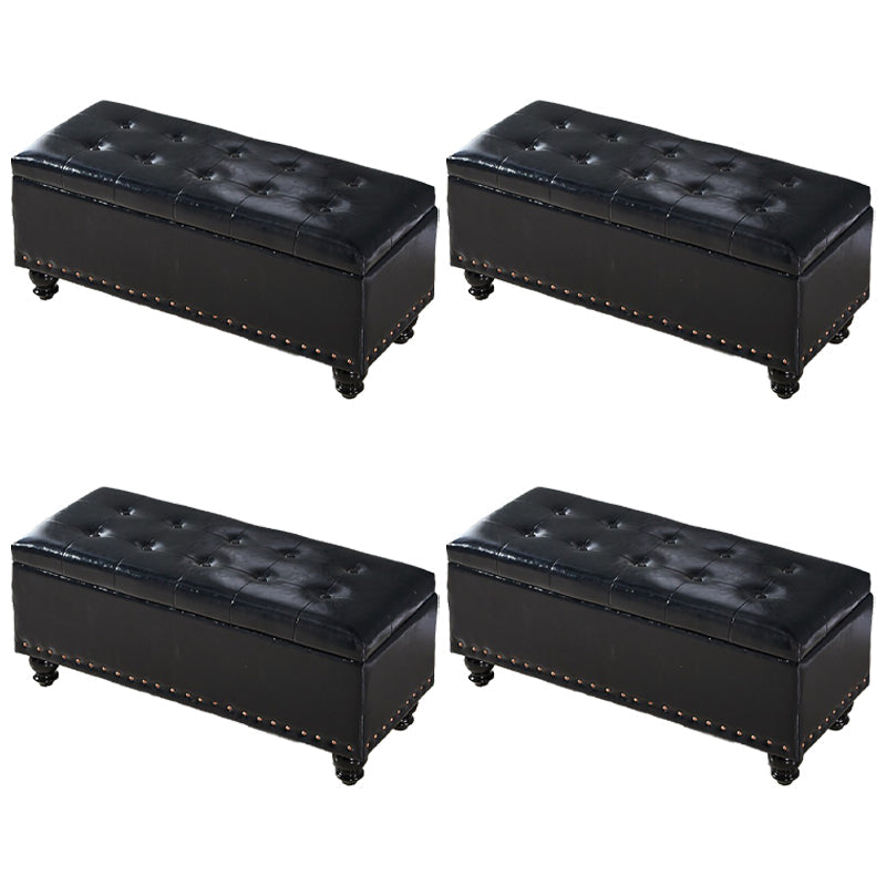 Traditional Faux Leather Ottoman Plian Tufted Nailhead Trim Rectangle Ottoman with Storage Black 4 Piece Set Clearhalo 'furn' 'furn_ottomans_poufs' 'Furniture' 'Living Room Furniture' 'Ottomans & Poufs' 'ottomans_poufs' 5866014