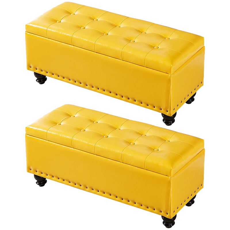 Traditional Faux Leather Ottoman Plian Tufted Nailhead Trim Rectangle Ottoman with Storage Yellow 2 Piece Set Clearhalo 'furn' 'furn_ottomans_poufs' 'Furniture' 'Living Room Furniture' 'Ottomans & Poufs' 'ottomans_poufs' 5866019