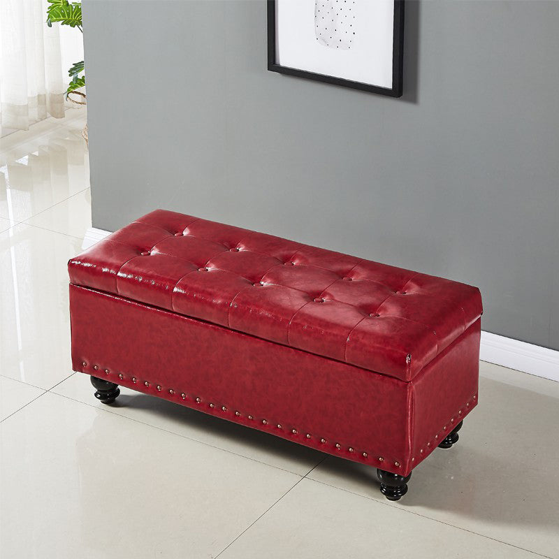 Traditional Faux Leather Ottoman Plian Tufted Nailhead Trim Rectangle Ottoman with Storage Burgundy 1 Piece Clearhalo 'furn' 'furn_ottomans_poufs' 'Furniture' 'Living Room Furniture' 'Ottomans & Poufs' 'ottomans_poufs' 5866021