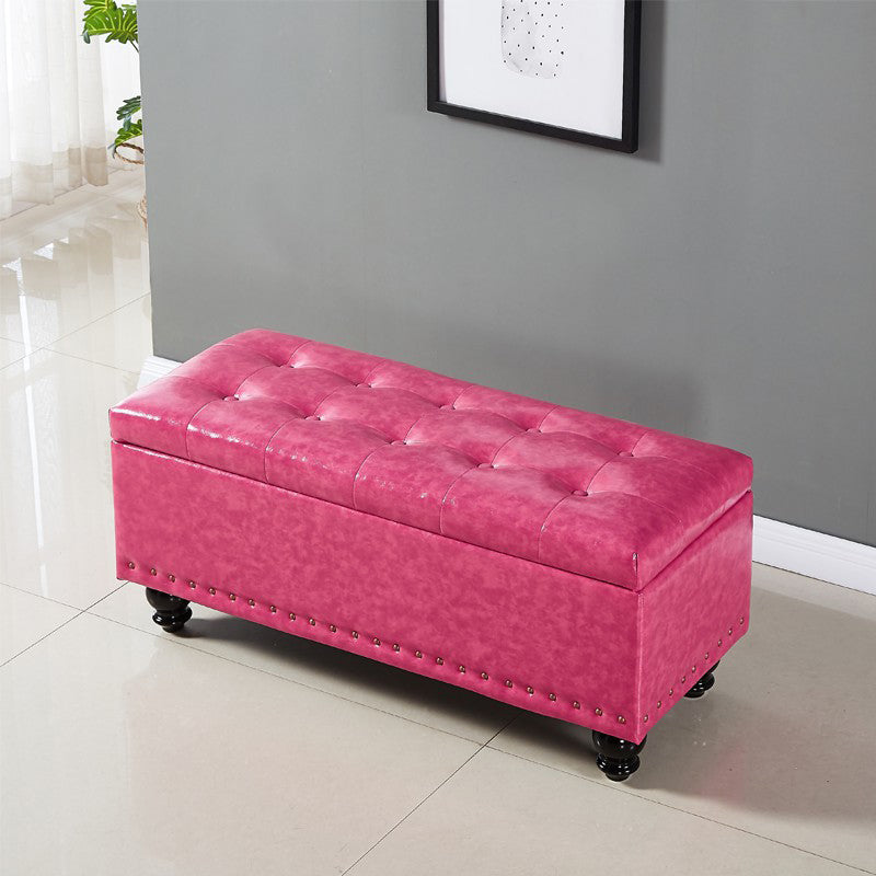 Traditional Faux Leather Ottoman Plian Tufted Nailhead Trim Rectangle Ottoman with Storage Pink 1 Piece Clearhalo 'furn' 'furn_ottomans_poufs' 'Furniture' 'Living Room Furniture' 'Ottomans & Poufs' 'ottomans_poufs' 5866030