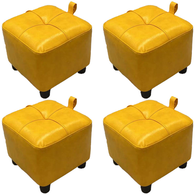 Contemporary PU Leather Pouf Chair Plain Square Tufted Water Resistant Target Pouf 11"L x 11"W x 10"H Yellow 4 Piece Set Clearhalo 'furn' 'furn_ottomans_poufs' 'Furniture' 'Living Room Furniture' 'Ottomans & Poufs' 'ottomans_poufs' 5866083