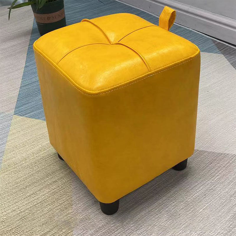 Contemporary PU Leather Pouf Chair Plain Square Tufted Water Resistant Target Pouf 11"L x 11"W x 14"H Yellow 1 Piece Clearhalo 'furn' 'furn_ottomans_poufs' 'Furniture' 'Living Room Furniture' 'Ottomans & Poufs' 'ottomans_poufs' 5866085