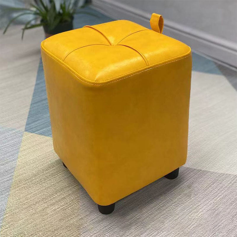 Contemporary PU Leather Pouf Chair Plain Square Tufted Water Resistant Target Pouf 11"L x 11"W x 16"H Yellow 1 Piece Clearhalo 'furn' 'furn_ottomans_poufs' 'Furniture' 'Living Room Furniture' 'Ottomans & Poufs' 'ottomans_poufs' 5866091
