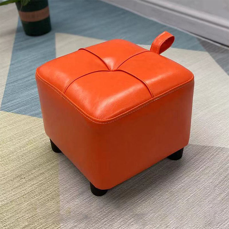 Contemporary PU Leather Pouf Chair Plain Square Tufted Water Resistant Target Pouf 11"L x 11"W x 10"H Orange 1 Piece Clearhalo 'furn' 'furn_ottomans_poufs' 'Furniture' 'Living Room Furniture' 'Ottomans & Poufs' 'ottomans_poufs' 5866095