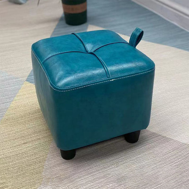 Contemporary PU Leather Pouf Chair Plain Square Tufted Water Resistant Target Pouf 11"L x 11"W x 10"H Peacock Blue 1 Piece Clearhalo 'furn' 'furn_ottomans_poufs' 'Furniture' 'Living Room Furniture' 'Ottomans & Poufs' 'ottomans_poufs' 5866113