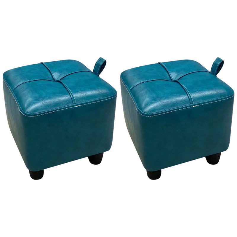 Contemporary PU Leather Pouf Chair Plain Square Tufted Water Resistant Target Pouf 11"L x 11"W x 10"H Peacock Blue 2 Piece Set Clearhalo 'furn' 'furn_ottomans_poufs' 'Furniture' 'Living Room Furniture' 'Ottomans & Poufs' 'ottomans_poufs' 5866114