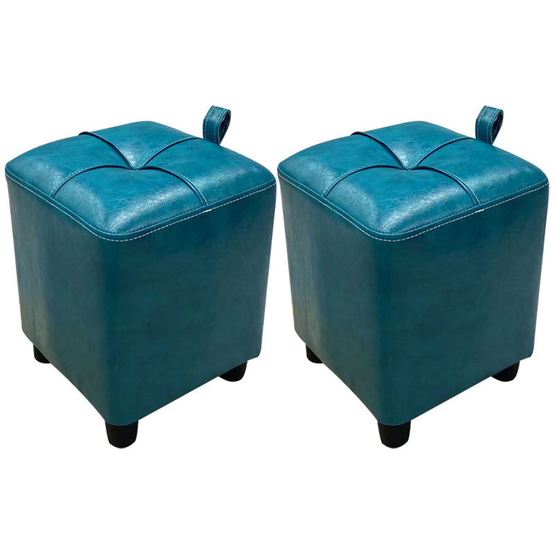 Contemporary PU Leather Pouf Chair Plain Square Tufted Water Resistant Target Pouf 11"L x 11"W x 14"H Peacock Blue 2 Piece Set Clearhalo 'furn' 'furn_ottomans_poufs' 'Furniture' 'Living Room Furniture' 'Ottomans & Poufs' 'ottomans_poufs' 5866117