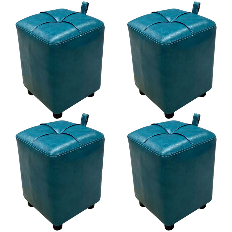 Contemporary PU Leather Pouf Chair Plain Square Tufted Water Resistant Target Pouf 11"L x 11"W x 16"H Peacock Blue 4 Piece Set Clearhalo 'furn' 'furn_ottomans_poufs' 'Furniture' 'Living Room Furniture' 'Ottomans & Poufs' 'ottomans_poufs' 5866121