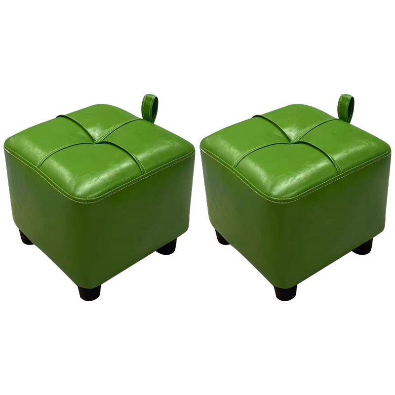Contemporary PU Leather Pouf Chair Plain Square Tufted Water Resistant Target Pouf 11"L x 11"W x 10"H Green 2 Piece Set Clearhalo 'furn' 'furn_ottomans_poufs' 'Furniture' 'Living Room Furniture' 'Ottomans & Poufs' 'ottomans_poufs' 5866123