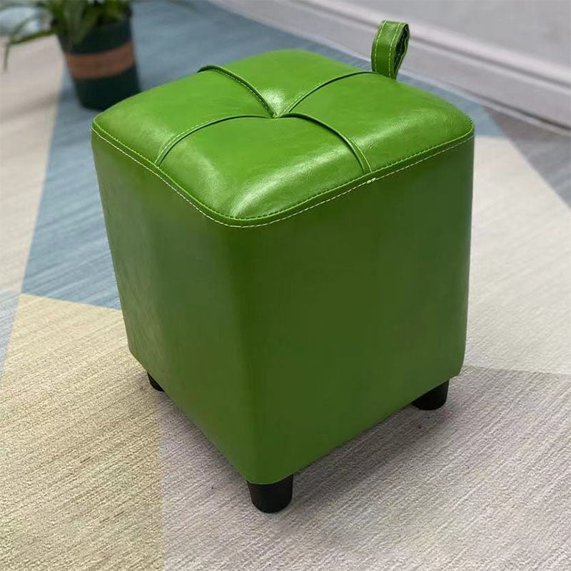 Contemporary PU Leather Pouf Chair Plain Square Tufted Water Resistant Target Pouf 11"L x 11"W x 14"H Green 1 Piece Clearhalo 'furn' 'furn_ottomans_poufs' 'Furniture' 'Living Room Furniture' 'Ottomans & Poufs' 'ottomans_poufs' 5866125