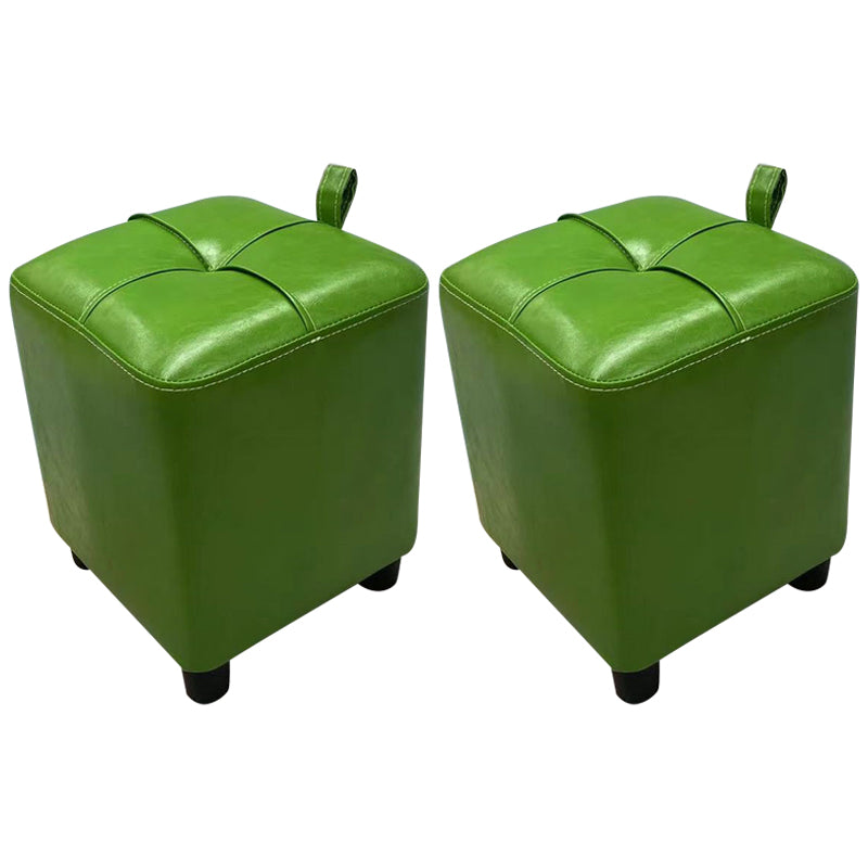 Contemporary PU Leather Pouf Chair Plain Square Tufted Water Resistant Target Pouf 11"L x 11"W x 14"H Green 2 Piece Set Clearhalo 'furn' 'furn_ottomans_poufs' 'Furniture' 'Living Room Furniture' 'Ottomans & Poufs' 'ottomans_poufs' 5866126