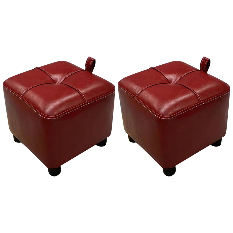 Contemporary PU Leather Pouf Chair Plain Square Tufted Water Resistant Target Pouf 11"L x 11"W x 10"H Burgundy 2 Piece Set Clearhalo 'furn' 'furn_ottomans_poufs' 'Furniture' 'Living Room Furniture' 'Ottomans & Poufs' 'ottomans_poufs' 5866132