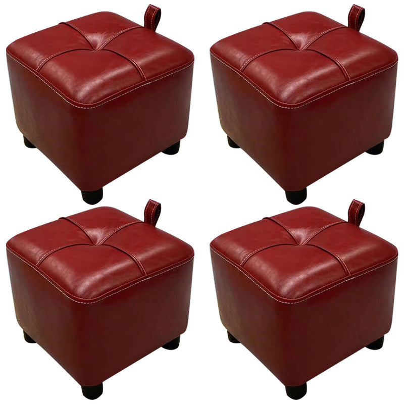 Contemporary PU Leather Pouf Chair Plain Square Tufted Water Resistant Target Pouf 11"L x 11"W x 10"H Burgundy 4 Piece Set Clearhalo 'furn' 'furn_ottomans_poufs' 'Furniture' 'Living Room Furniture' 'Ottomans & Poufs' 'ottomans_poufs' 5866133