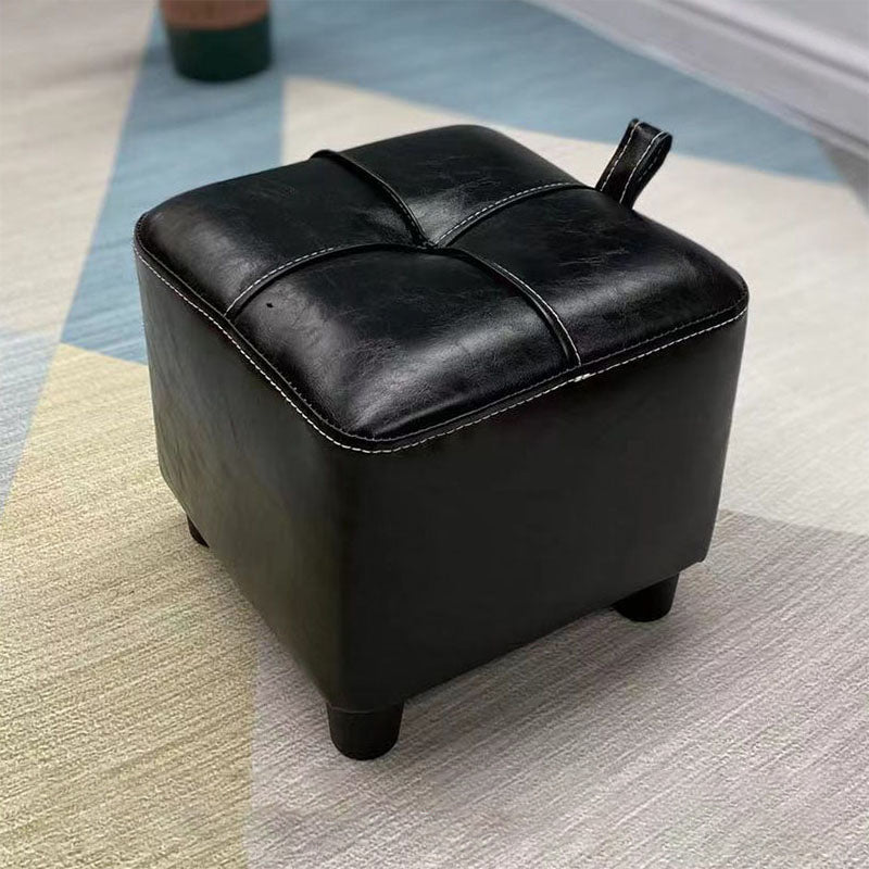 Contemporary PU Leather Pouf Chair Plain Square Tufted Water Resistant Target Pouf 11"L x 11"W x 10"H Black 1 Piece Clearhalo 'furn' 'furn_ottomans_poufs' 'Furniture' 'Living Room Furniture' 'Ottomans & Poufs' 'ottomans_poufs' 5866140