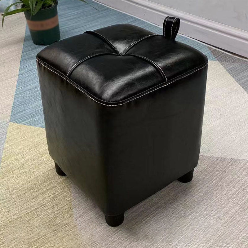 Contemporary PU Leather Pouf Chair Plain Square Tufted Water Resistant Target Pouf 11"L x 11"W x 14"H Black 1 Piece Clearhalo 'furn' 'furn_ottomans_poufs' 'Furniture' 'Living Room Furniture' 'Ottomans & Poufs' 'ottomans_poufs' 5866143