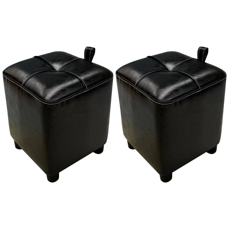 Contemporary PU Leather Pouf Chair Plain Square Tufted Water Resistant Target Pouf 11"L x 11"W x 14"H Black 2 Piece Set Clearhalo 'furn' 'furn_ottomans_poufs' 'Furniture' 'Living Room Furniture' 'Ottomans & Poufs' 'ottomans_poufs' 5866144