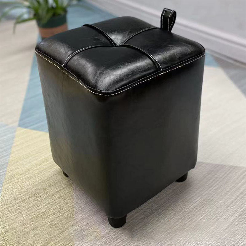 Contemporary PU Leather Pouf Chair Plain Square Tufted Water Resistant Target Pouf 11"L x 11"W x 16"H Black 1 Piece Clearhalo 'furn' 'furn_ottomans_poufs' 'Furniture' 'Living Room Furniture' 'Ottomans & Poufs' 'ottomans_poufs' 5866146