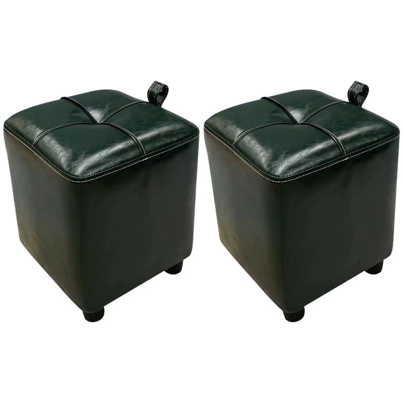 Contemporary PU Leather Pouf Chair Plain Square Tufted Water Resistant Target Pouf 11"L x 11"W x 14"H Blackish Green 2 Piece Set Clearhalo 'furn' 'furn_ottomans_poufs' 'Furniture' 'Living Room Furniture' 'Ottomans & Poufs' 'ottomans_poufs' 5866153