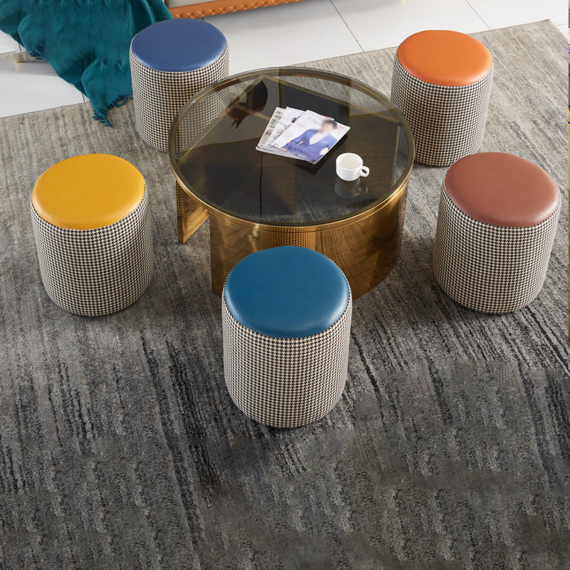 Modern Water Resistant Ottoman Circle Shape Orange Genuine Leather Cube Clearhalo 'furn' 'furn_ottomans_poufs' 'Furniture' 'Living Room Furniture' 'Ottomans & Poufs' 'ottomans_poufs' 5866192