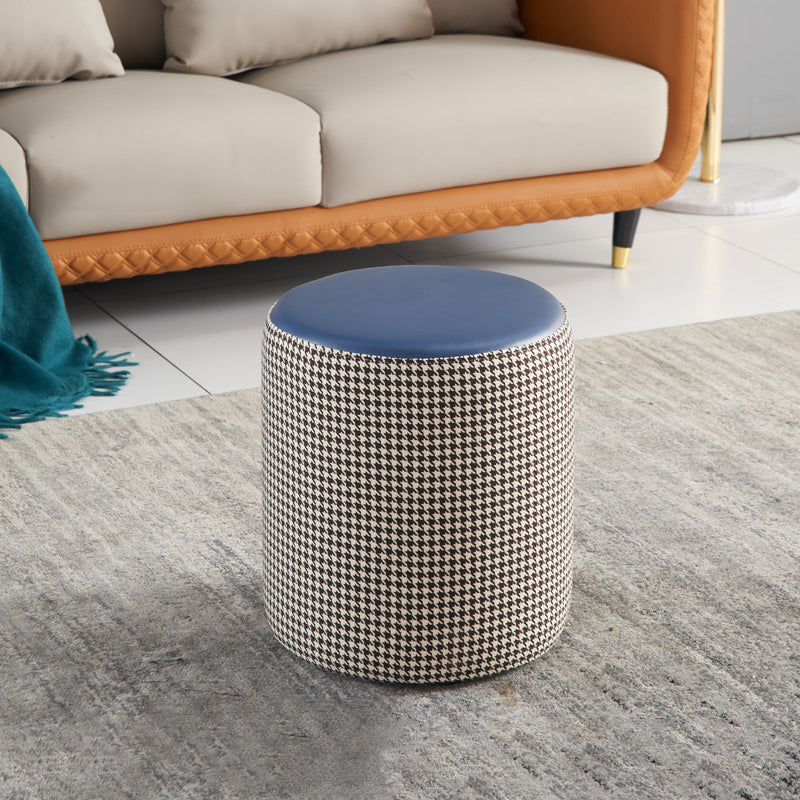 Modern Water Resistant Ottoman Circle Shape Orange Genuine Leather Cube 14"L x 14"W x 16"H Dark Blue 1 Piece Clearhalo 'furn' 'furn_ottomans_poufs' 'Furniture' 'Living Room Furniture' 'Ottomans & Poufs' 'ottomans_poufs' 5866196