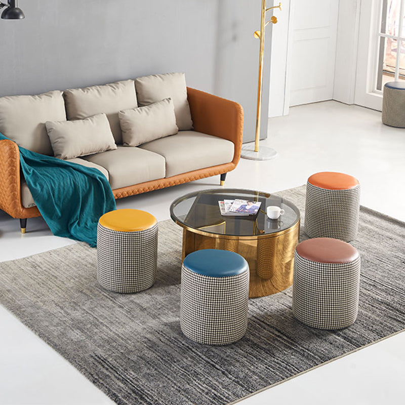 Modern Water Resistant Ottoman Circle Shape Orange Genuine Leather Cube Clearhalo 'furn' 'furn_ottomans_poufs' 'Furniture' 'Living Room Furniture' 'Ottomans & Poufs' 'ottomans_poufs' 5866206